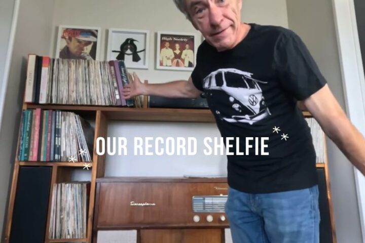 Jel with OLDER the band's record shelfie