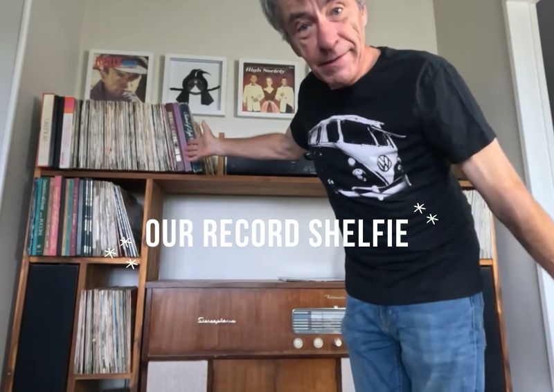 Jel with OLDER the band's record shelfie